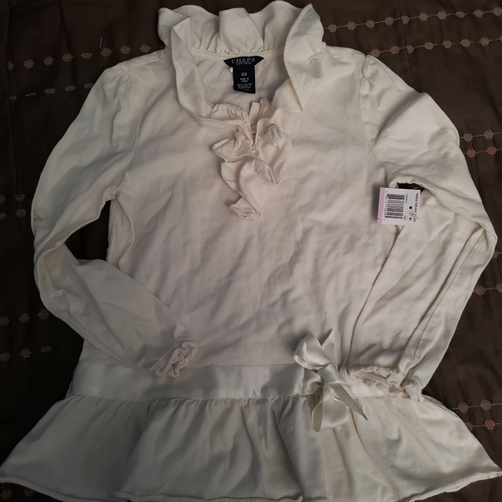 Chaps 6x girl long sleeve white shirt